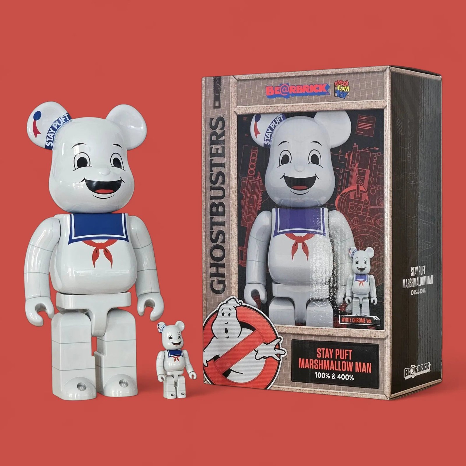 BE@RBRICK Stay Puft Marshmallow Man White Chrome Version (100%+400%) 2 BE@RBRICK Stay Puft Marshmallow Man White Chrome Version (100%+400%) - Image 2